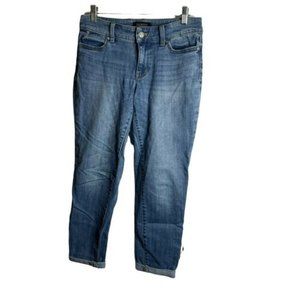 Talbots Women’s 2P Petite Boyfriend Jeans Blue Mid Rise 28x26.5” Distressed